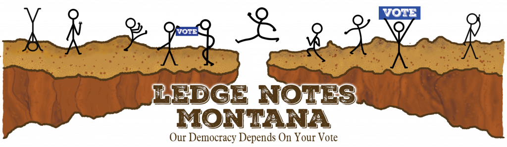 LedgeNotesCoverHeader Ledge Notes - Graphic of two hanging ledges with stick people doing various activities and signs that say VOTE.